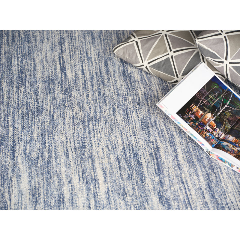 Tranquility flatweave Wool/Mohair Beige Area Rug, Rectangle 8' x 10', Blue