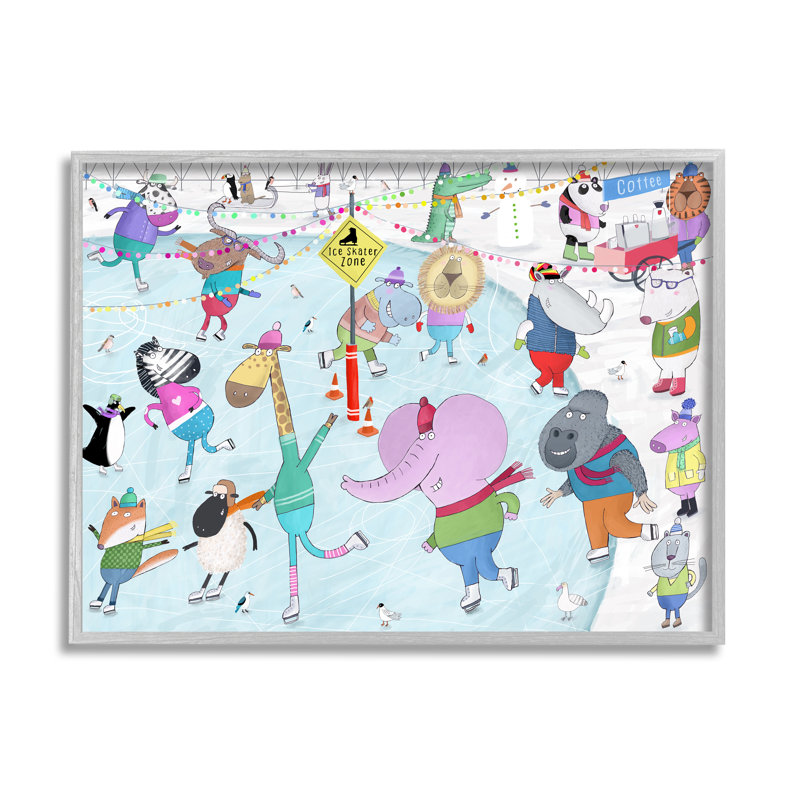 Animaux, scène de patinage sur glace, art giclée par Carla Daly, H 16 po x l 20 po x P 1,5 po, Estampe numérique Farmhouse