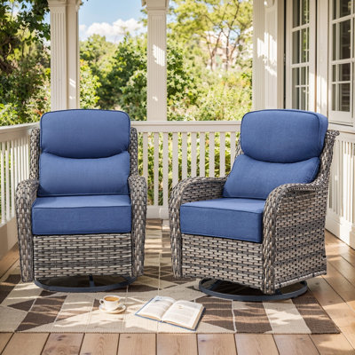 Wickes Outdoor Patio Wicker Swivel Glide Rocker Chair With 6" Thick Cushions (2-Pack)