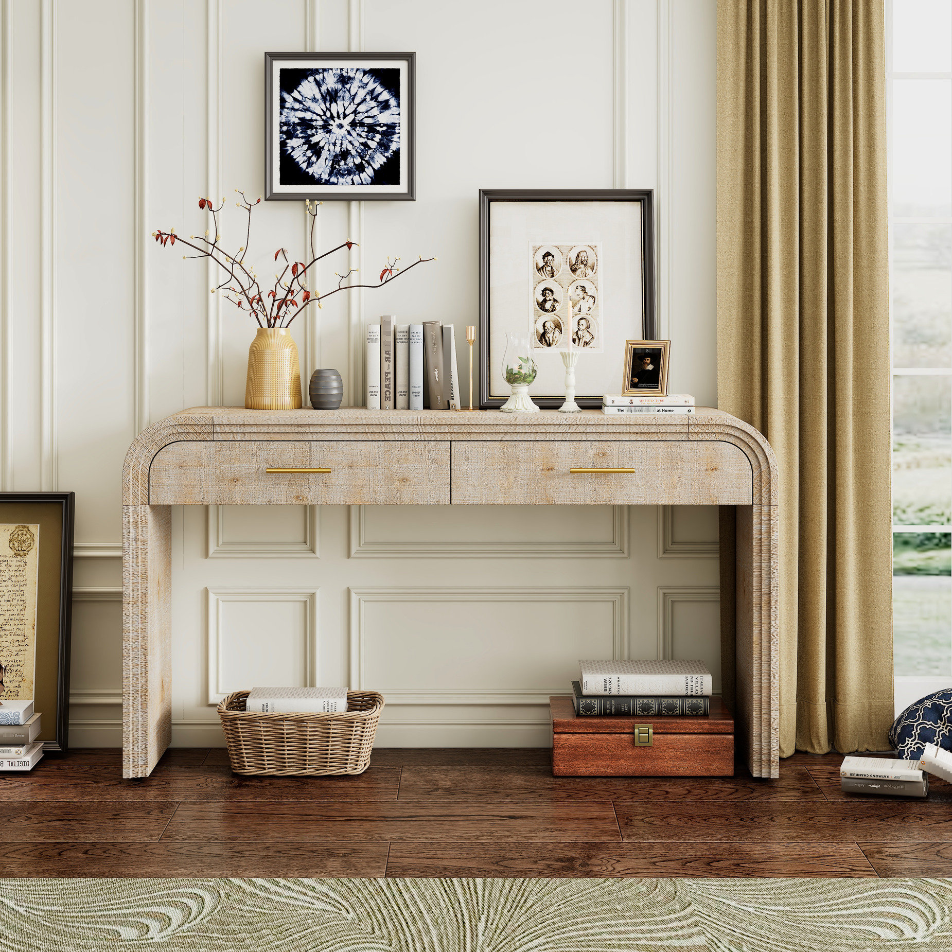 Latitude Run® Curved Art Coffee Table - Living & Dining Fir Veneer ... - Groove Minimalist Dining Table