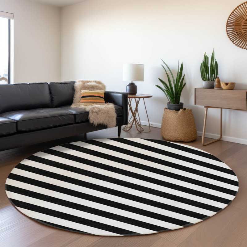 Cerrito Premium Machine Washable Cerrito AMF528 Black Rug, Round 8'
