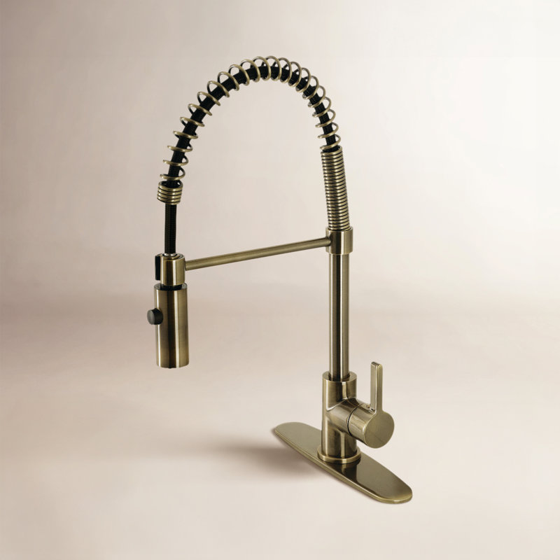 Kingston Brass Continental Single-Handle 1-Hole Deck Mount Pre-Rinse Kitchen Faucet, Antique Brass