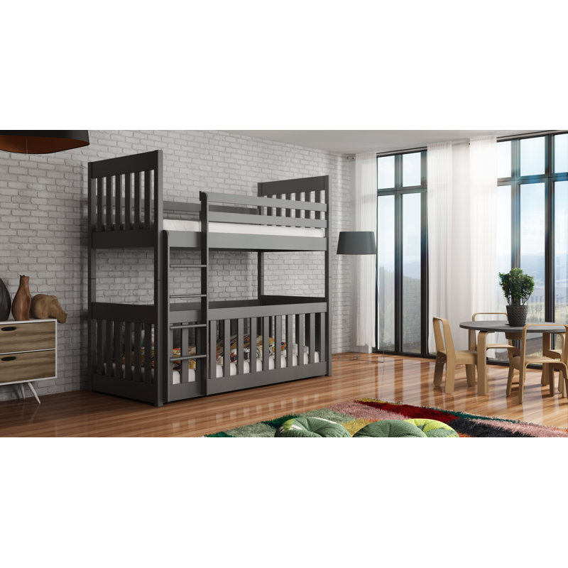 Laskowski Single (3') Standard Bunk Bed and Mattress, Left Ladder, Graphite