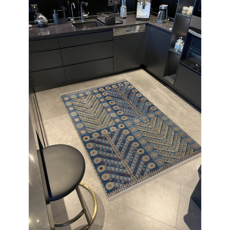 Tapis décoratif Creative Vintage avec motif bleu et motif géométrique