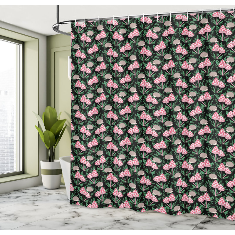 East Urban Home Mushroom Shower Curtain Dotted Toadstools Hedgehog Multicolor, 70"H x 69"W