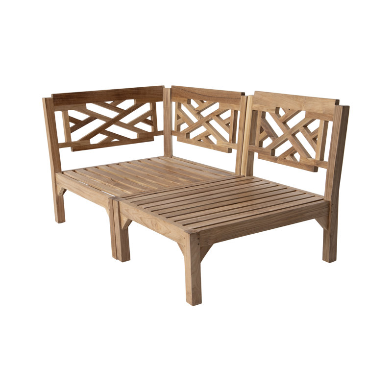 Monterey Teak Outdoor Seating Group with Cushions, Antique Beige, 5 Pcs:  Sectional,Cushion,Table,2Ottoman