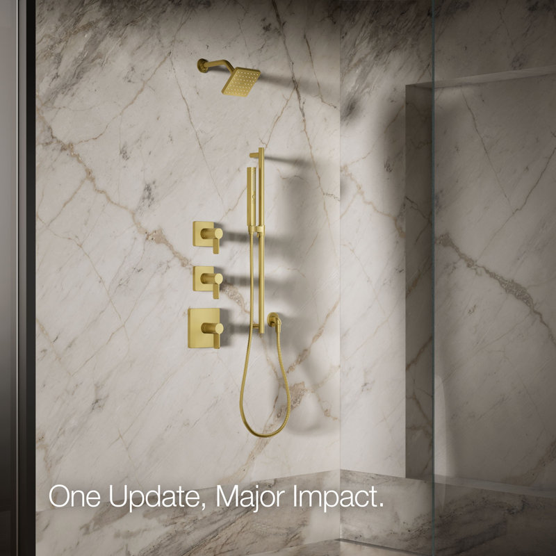 Parallel Single-Function Square Showerhead, Shower Head with One Spray, 2.5 GPM, Vibrant Brushed Moderne Brass