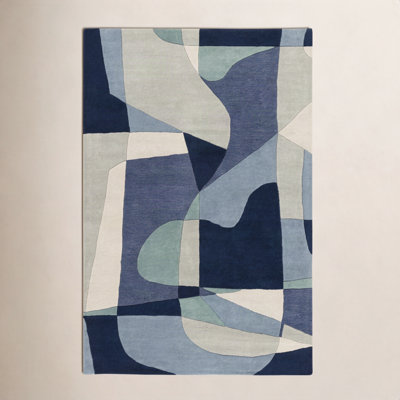 Gaye Teal Navy Beige Hand-Tufted Geometric Rug