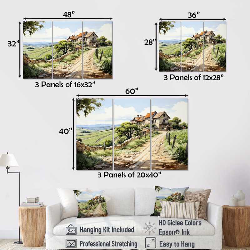 «Vineyard Scenery Beauty II - Vineyard», reproduction d'art murale, Toile tendue, H 28 po x l 36 po x P 1 po