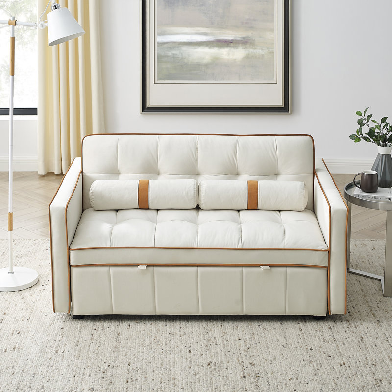 Canapé-lit coulissant 55,5 po, Velours beige