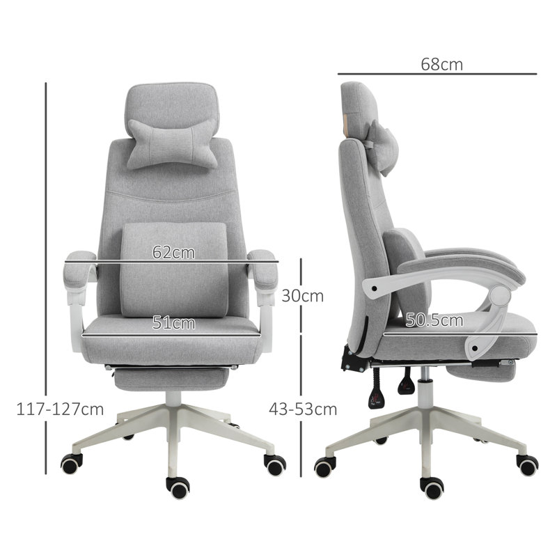 Vinsetto Office Chair Ergonomic Desk Chair 160° Reclining Backrest Grey, Grey, White