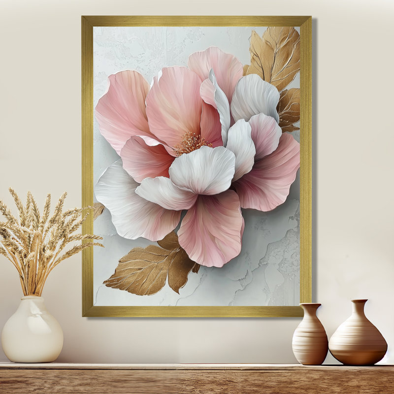 Eury - Décoration murale florale, H 32 po x l 24 po, Reproduction encadrée d'une seule photo, Doré