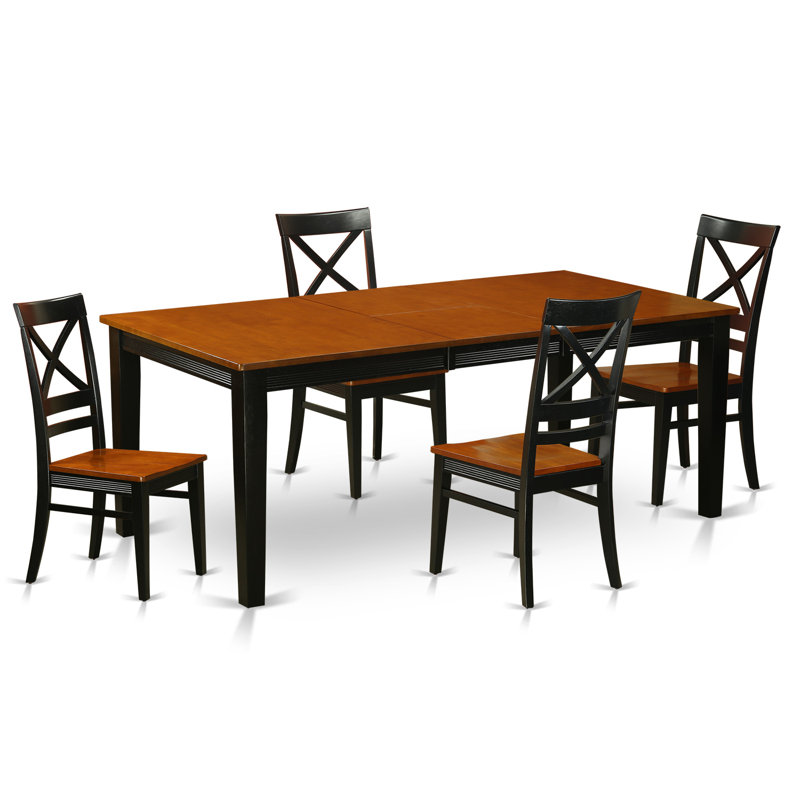 Ensemble de table de cuisine 5 pièces pour 4 personnes comprenant une table de salle à manger rectangulaire avec rallonge papillon et 4 chaises de salle à manger, noir et cerise