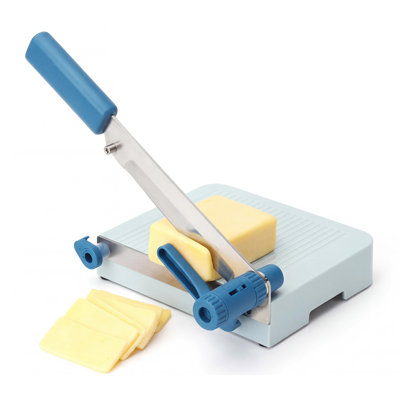 Adjustable Thickness Cheese Guillotine Slicer, Stainless Steel Dual-Blade Cutter with Dial Control, Blue