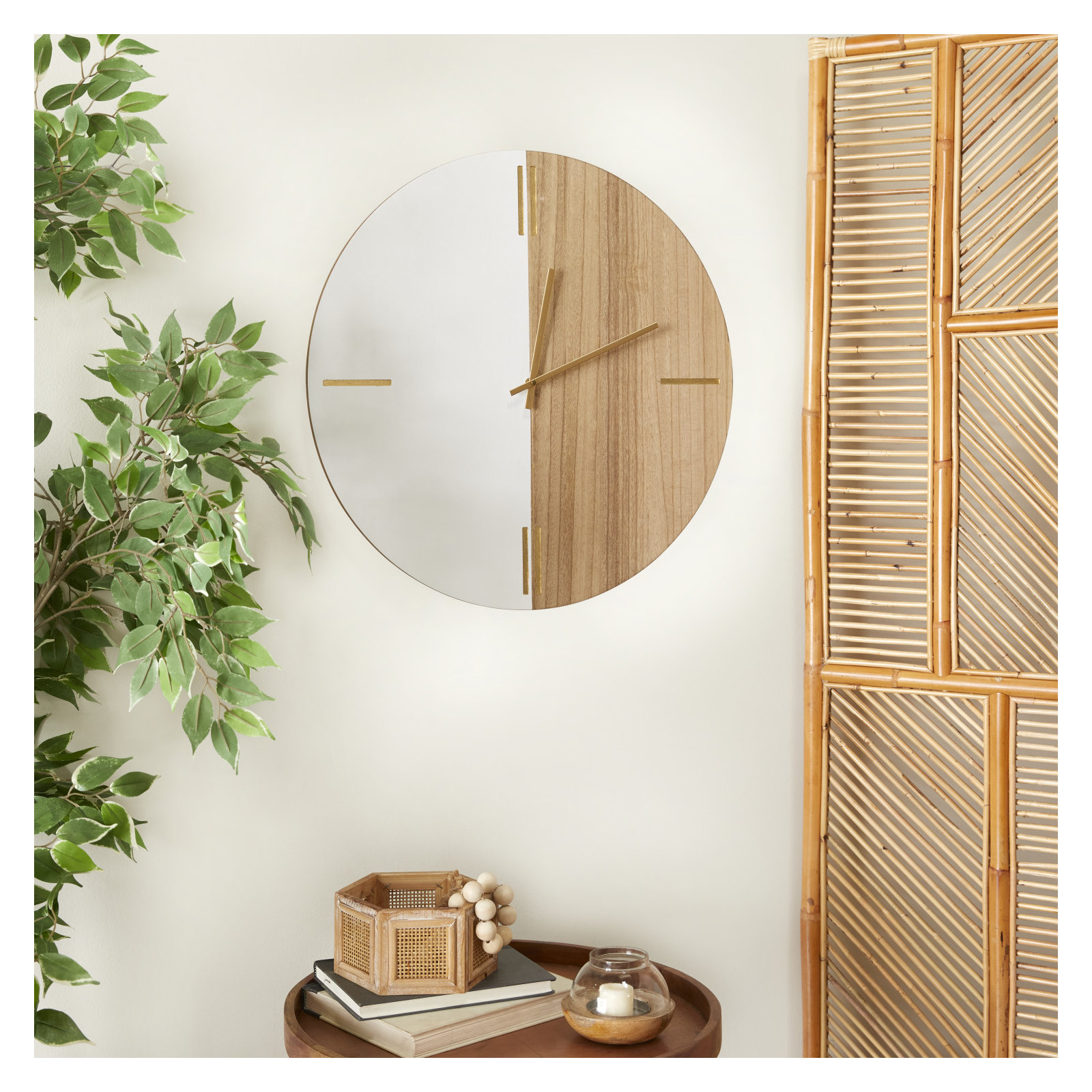 2.1'' Wood Wall Clock, Brown/White