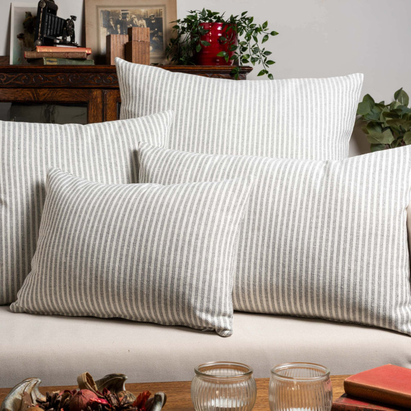 Woven Ticking Stripe Cushion in Dove Grey, 43x43cm, Cover only