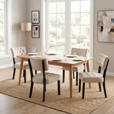 Chaises de salle à manger rembourrées Mid-Century avec structure en bois massif