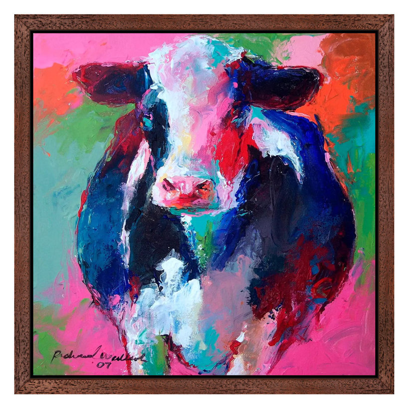 Cow II by Richard Wallich - Painting on Canvas, 93.98 cm H x 93.98 cm W, Brown Framed