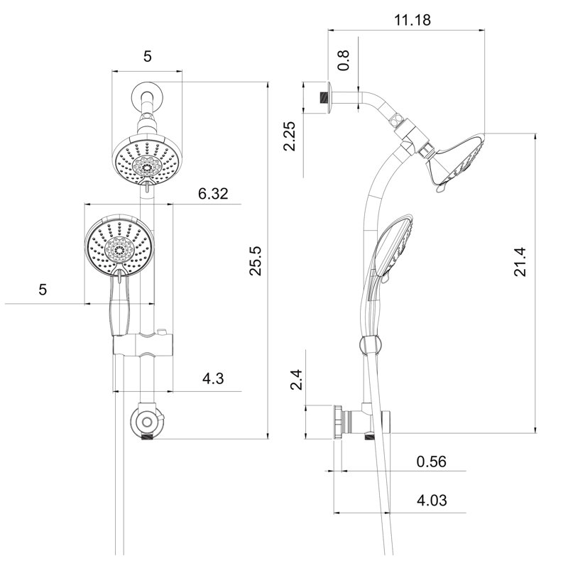 5" Dual Shower Head In Brushed Nickel With Adjustable Slide Bar - 5 Settings For Customized Bath Multi Function Luxury Bathing Time