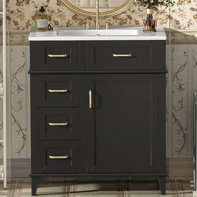 Meuble-lavabo de salle de bain avec lavabo en céramique et trois tiroirs à fermeture en douceur