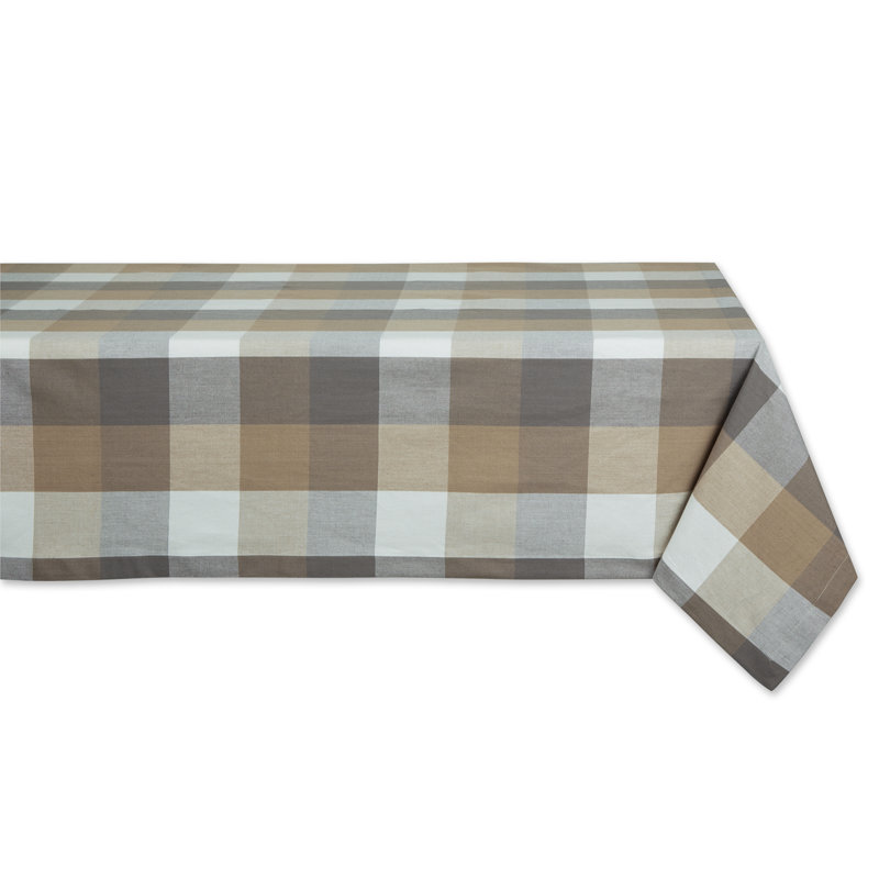 Betzabeth Checkered 100% Cotton Tablecloth, Stone, 62" L x 104" W