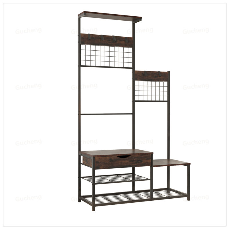4-In-1 Industrial Hall Tree With Storage Drawer, Soft Cushion, And Stable Metal Frame For Entryway And Living Room