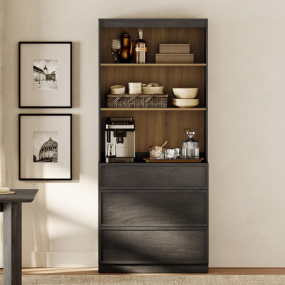 72" Tall 31.5" Wide Wood Sideboard Buffet with 3 Drawers & Open Shelves for Dining Kitchen