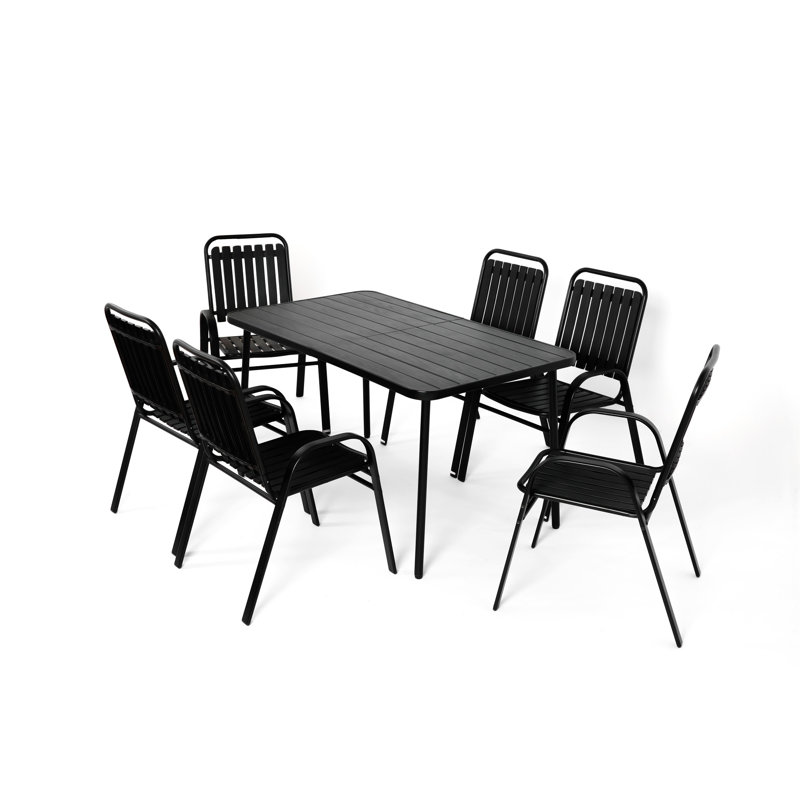 7 Pieces Patio Dining Set, Black