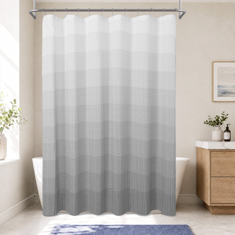 Gradient Ombre Button Hole Waffle Shower Curtain, Gray
