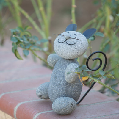 Stone Sitting Cat - 9" Tall