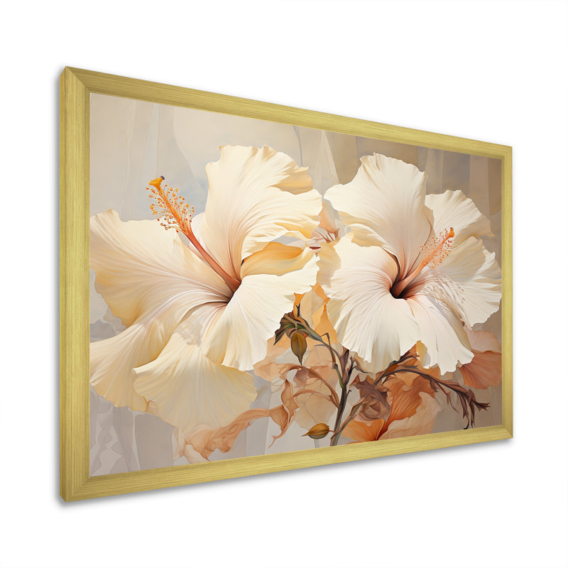 Hibiscus beige II, reproduction d'art sur toile, H 30 po x l 40 po x P 1,5 po, Cadre doré simple