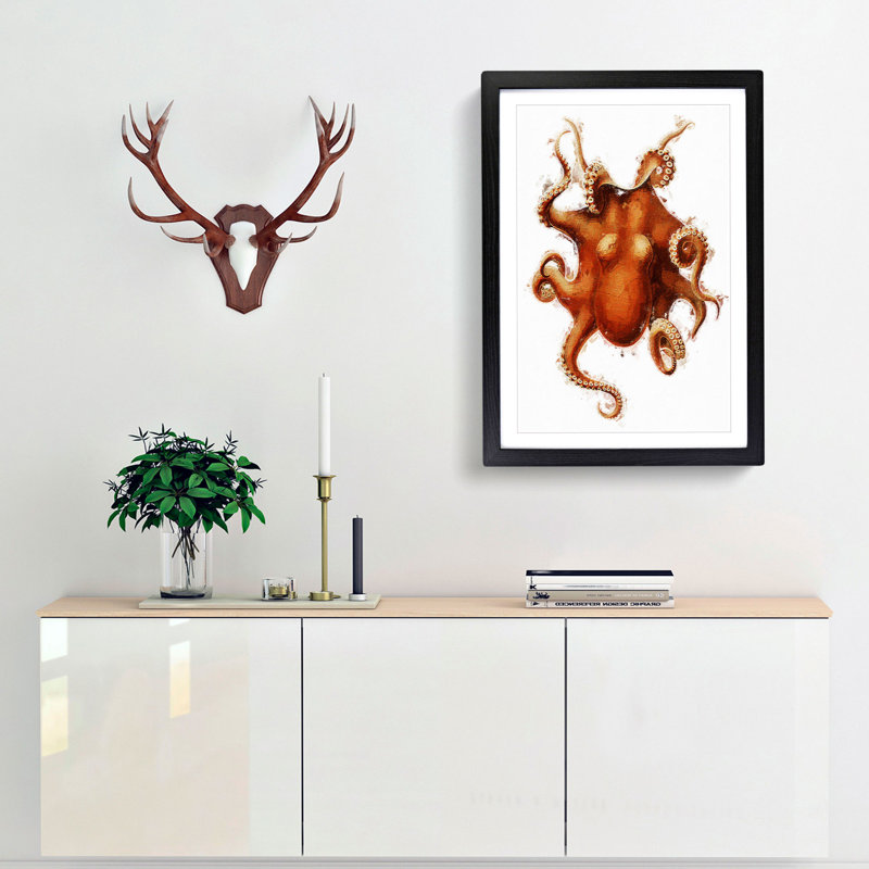 Octopus by Carl Chun - Framed Print, 36cm H x 27cm W x 2cm D, Black Framed