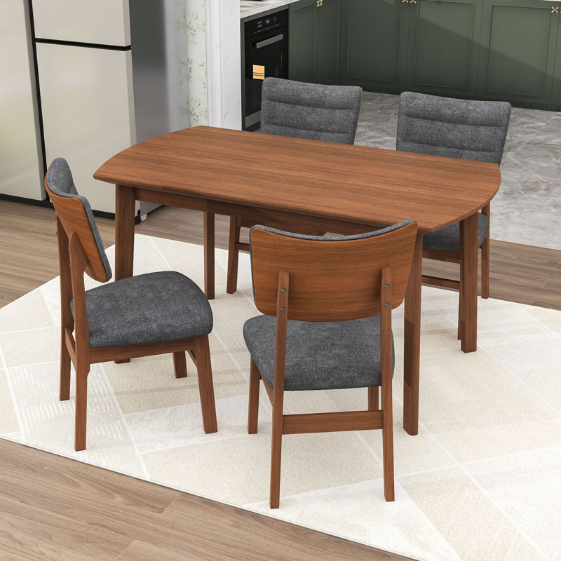 5-Piece Modern Dining Set with Farmhouse Table with 4 Upholstered Chairs for Dining Room, Gray