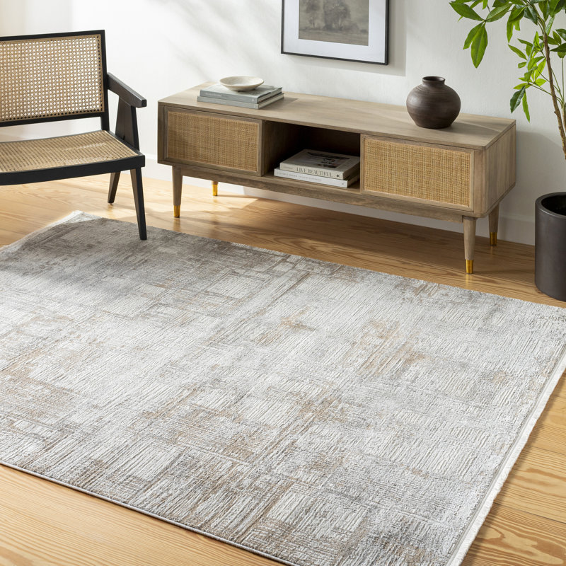 Rectangle Abstract Machine Woven Polyester Area Rug in Gray, Rectangle 7'10" x 10'