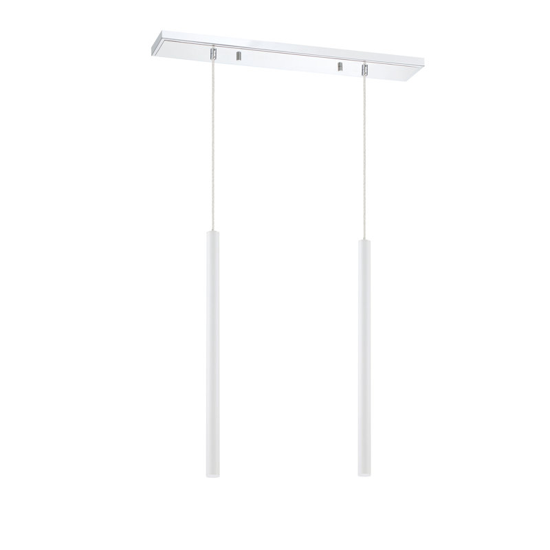 Luminaire suspendu géométrique à DEL 2 lumières Bowning, Blanc mat, Nickel brossé