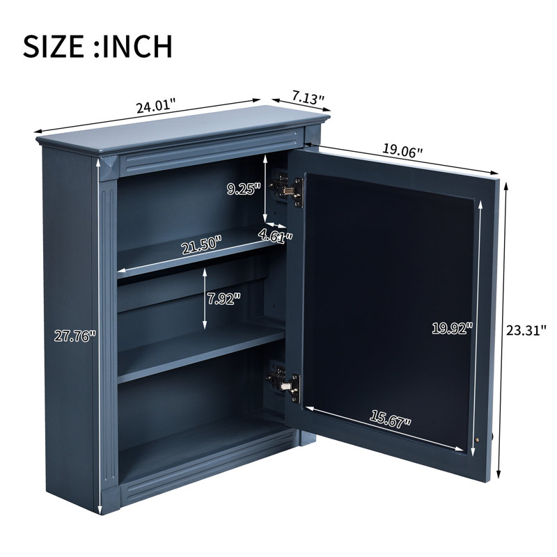 Armoire de rangement de salle de bain moderne 24 po x 27 po avec tablettes réglables et miroir, fixation murale, économiseur d'espace, armoire de toilette, tablette, tablette