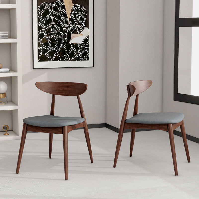 Ensemble de 2 chaises rétro en bois d'hévéa avec dossier ergonomique et coussins moelleux, Gris, Noyer
