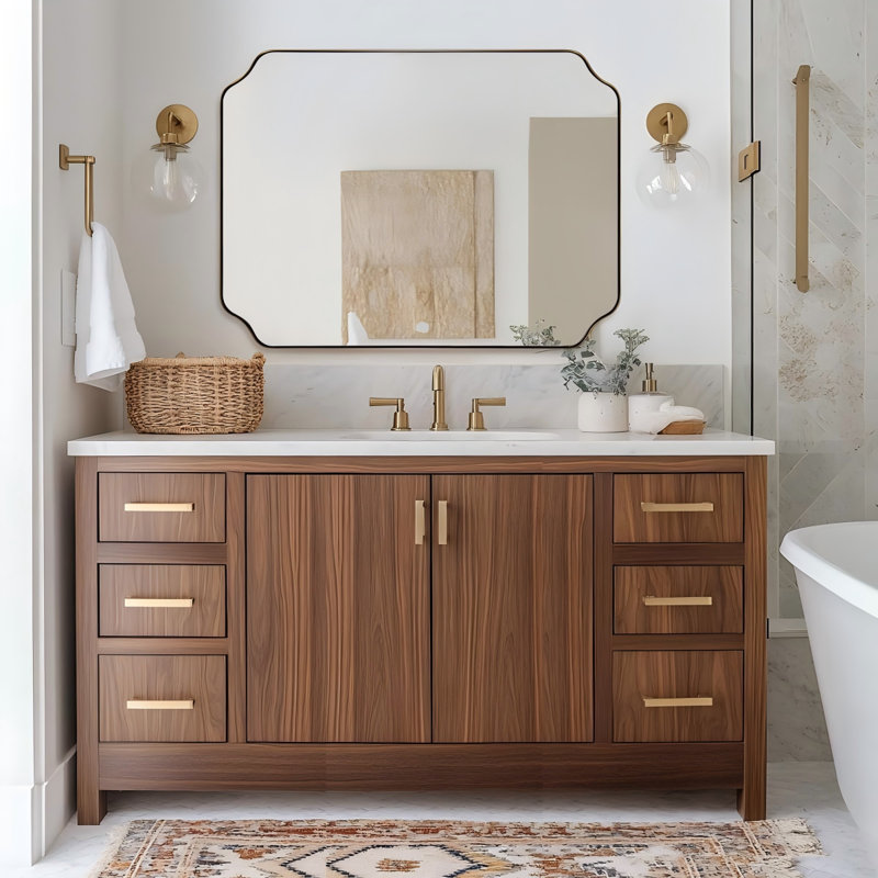 Miroir de salle de bain Modern Cadre en acier inoxydable, Or brossé, 40 po x 30 po
