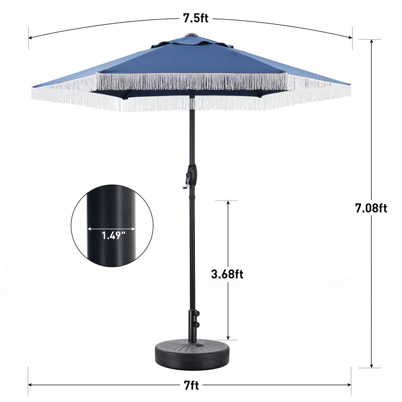 Parasol à pampilles 7,5 pi avec support 7,5 pi, Marine