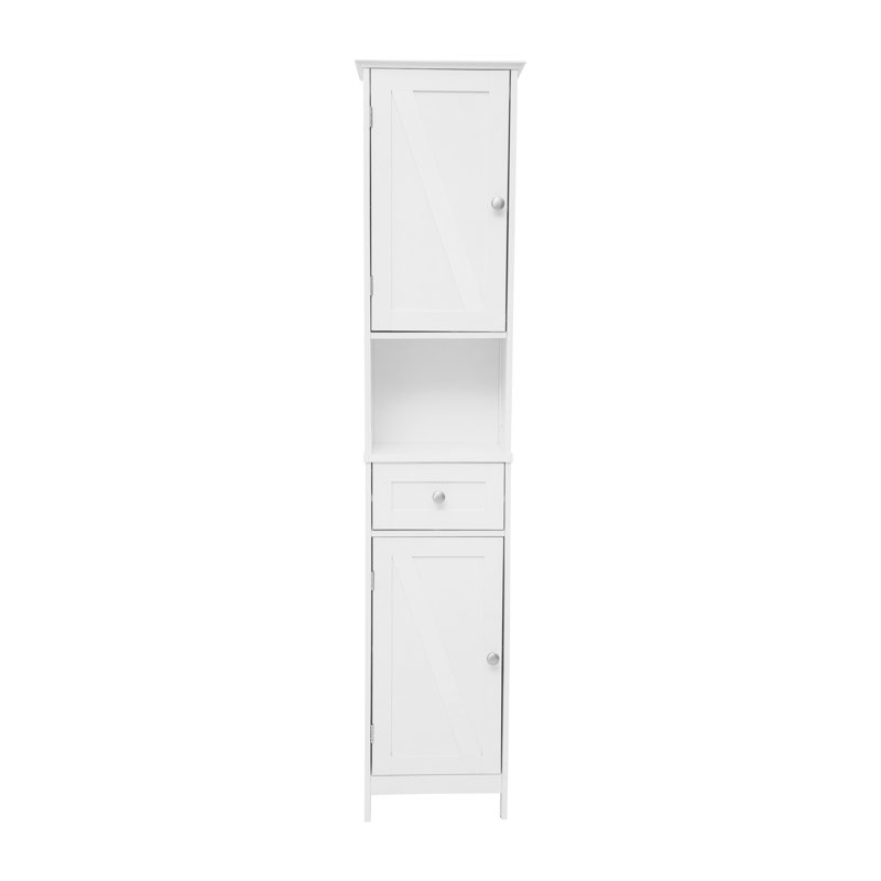 White Engineered Wood Bathroom Linen Tower with Adjustable Shelves