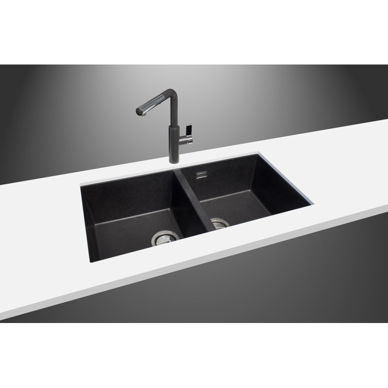 Elegance Series 34" L Double Basin Undermount Kitchen Sink, Black
