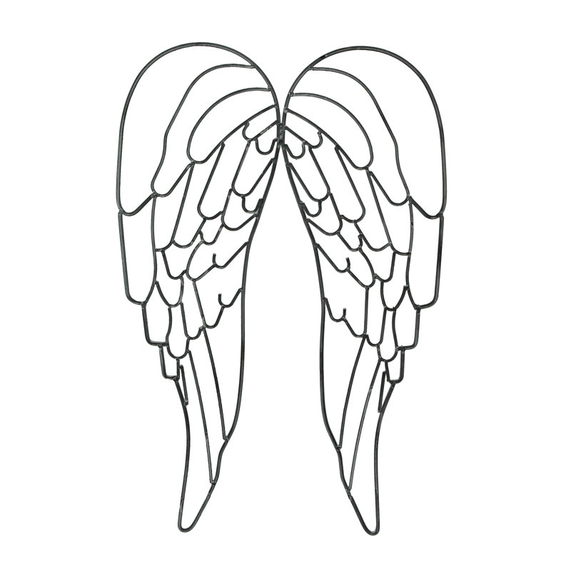 Traditional Black Metal Wire Angel Wings Wall Sculpture with Openwork Design — 25 in. High X 16.25 in. Long X 0.25 in. Wide