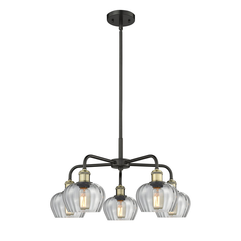 Lustre bol 5 lumières Calnie, Transparent, Noir/laiton antique
