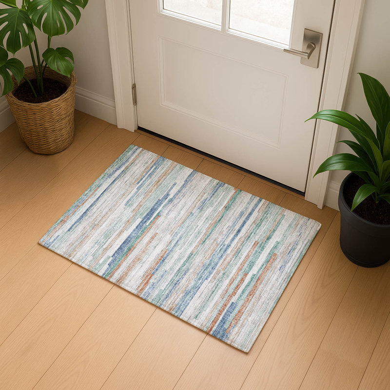 Tapis à rayures de qualité supérieure lavable à la machine Ariel, Rectangle 1 pi 8 po x 2 pi 6 po