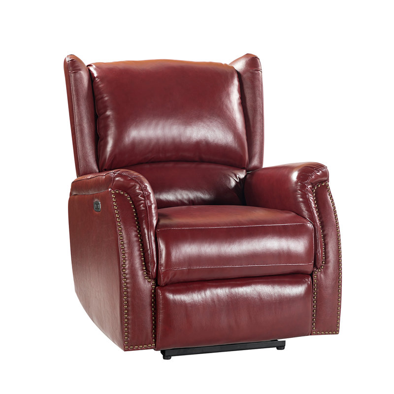 Fauteuil inclinable électrique en cuir véritable Domingo, Bourgogne