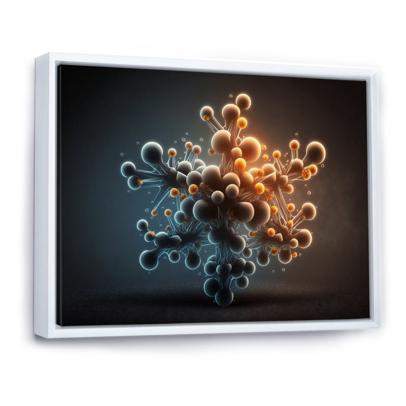 Atome abstrait 3D sur toile, Cadre flottant blanc, H 30 po x l 40 po x P 1,5 po