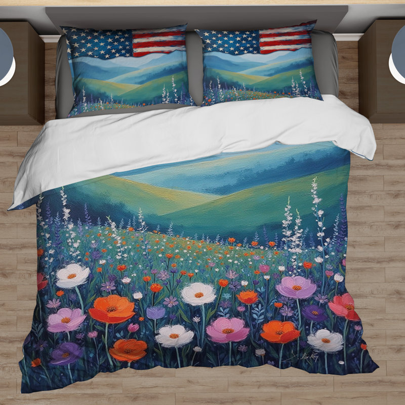 Landscape With US FlagComforter Set, King Comforter + 1 Standard Pillowcase