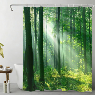 Rideau de douche Sunlight Green Forest Tree for Holiday Retreat Decor Emerald