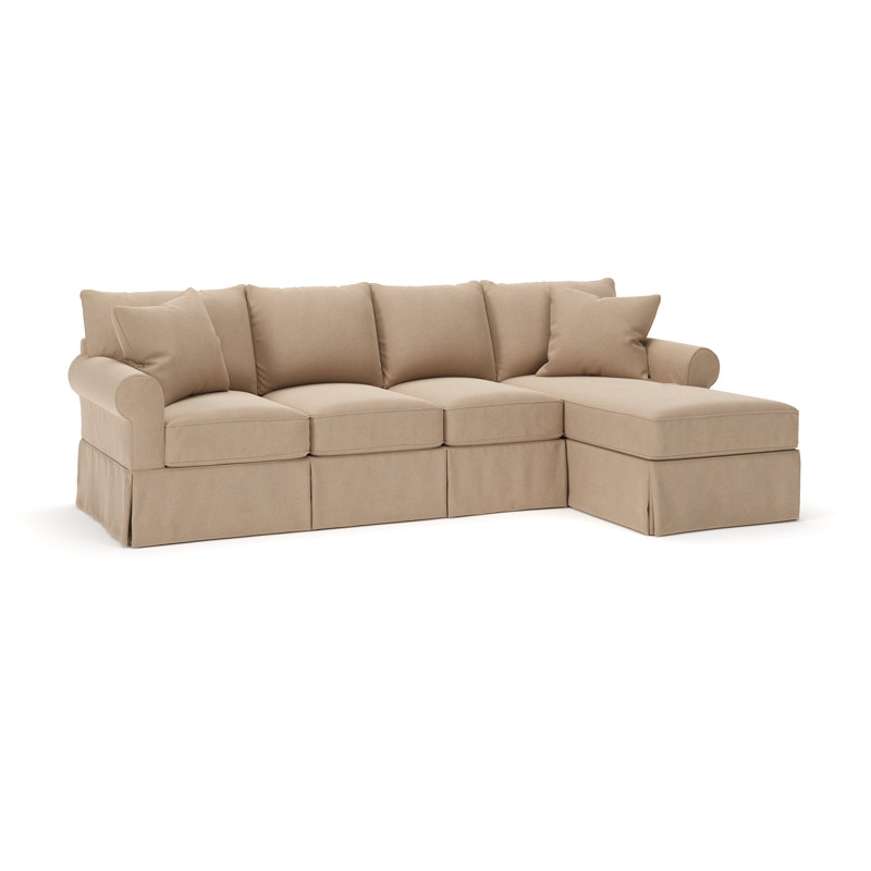 Amari Slipcovered Chaise Sectional, Right Hand Facing, Bella Toast Performance Velvet