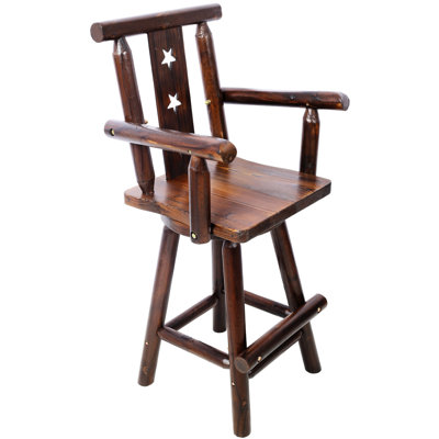 Ergonomic Rustic Bar Stool In Brown - 360° Swivel, Fir Wood Construction, Decorative Star For Dining Room, Cafe With Footrest Wood, Comfort Bistro, Pub